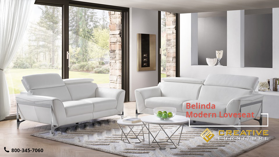 Belinda Modern Loveseat in White Leather