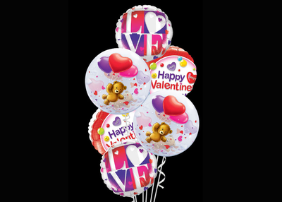 Bubbles & foils Valentines Day balloon bouquet.