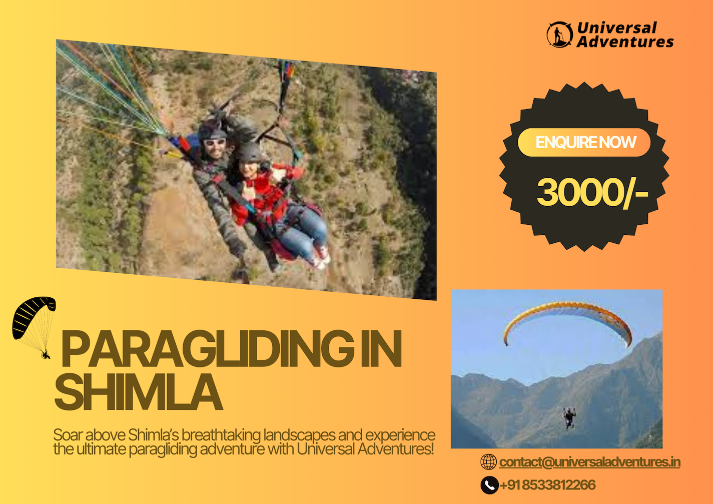 Paragliding in Shimla: Soar Over Hills!  adventure activities in Shimla