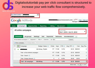 Digitalsolutionlab pay per click consultant is structured to increase your web traffic flow comprehensively