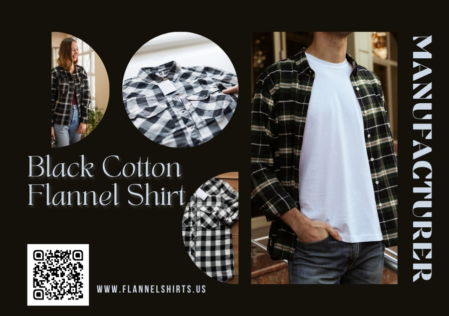 Export Quality Black Cotton Flannel Shirts for Wholesalers
