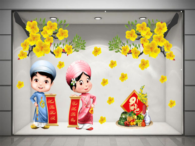 template paste flowers on glass new year's day