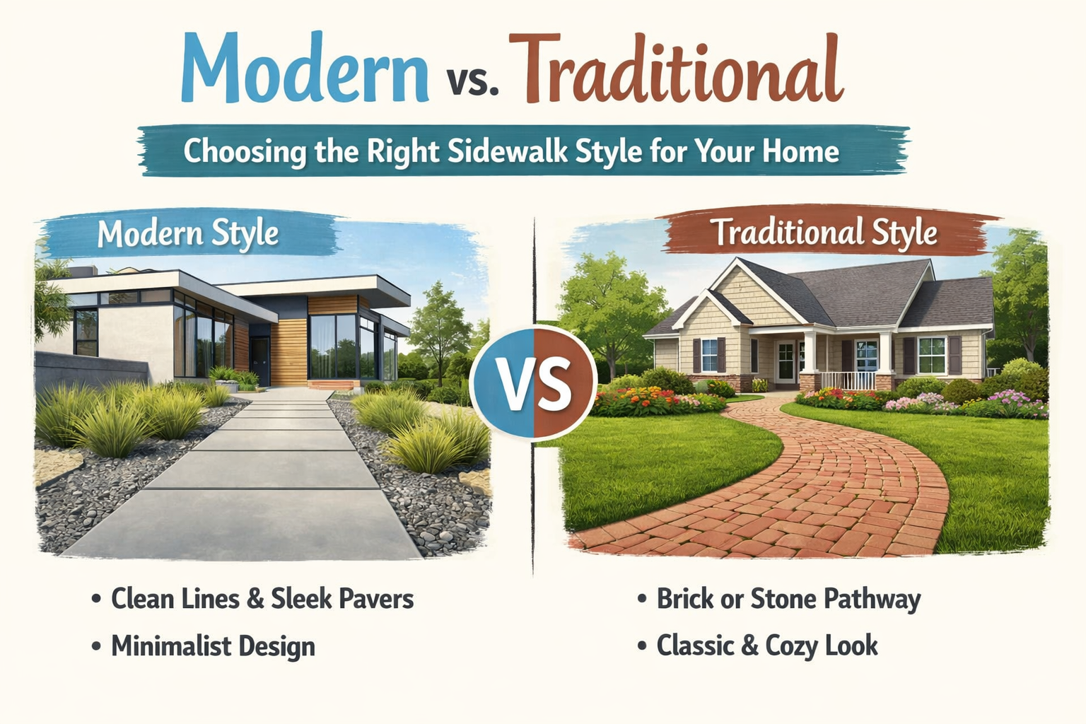 Modern vs. Traditional: Choosing the Right Sidewalk Style for Your Home