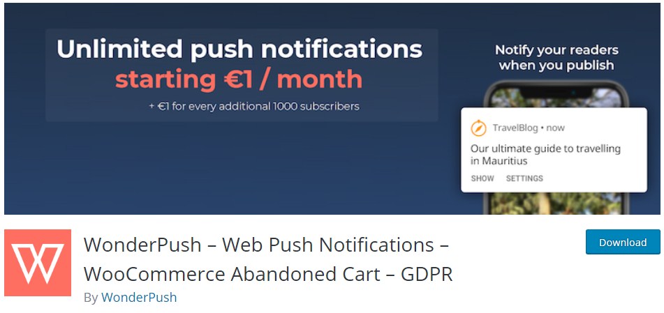 WonderPush – Web Push Notifications – WooCommerce Abandoned Cart – GDPR