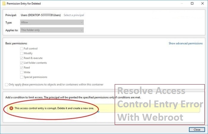How To Resolve Access Control Entry Error With Webroot Download?