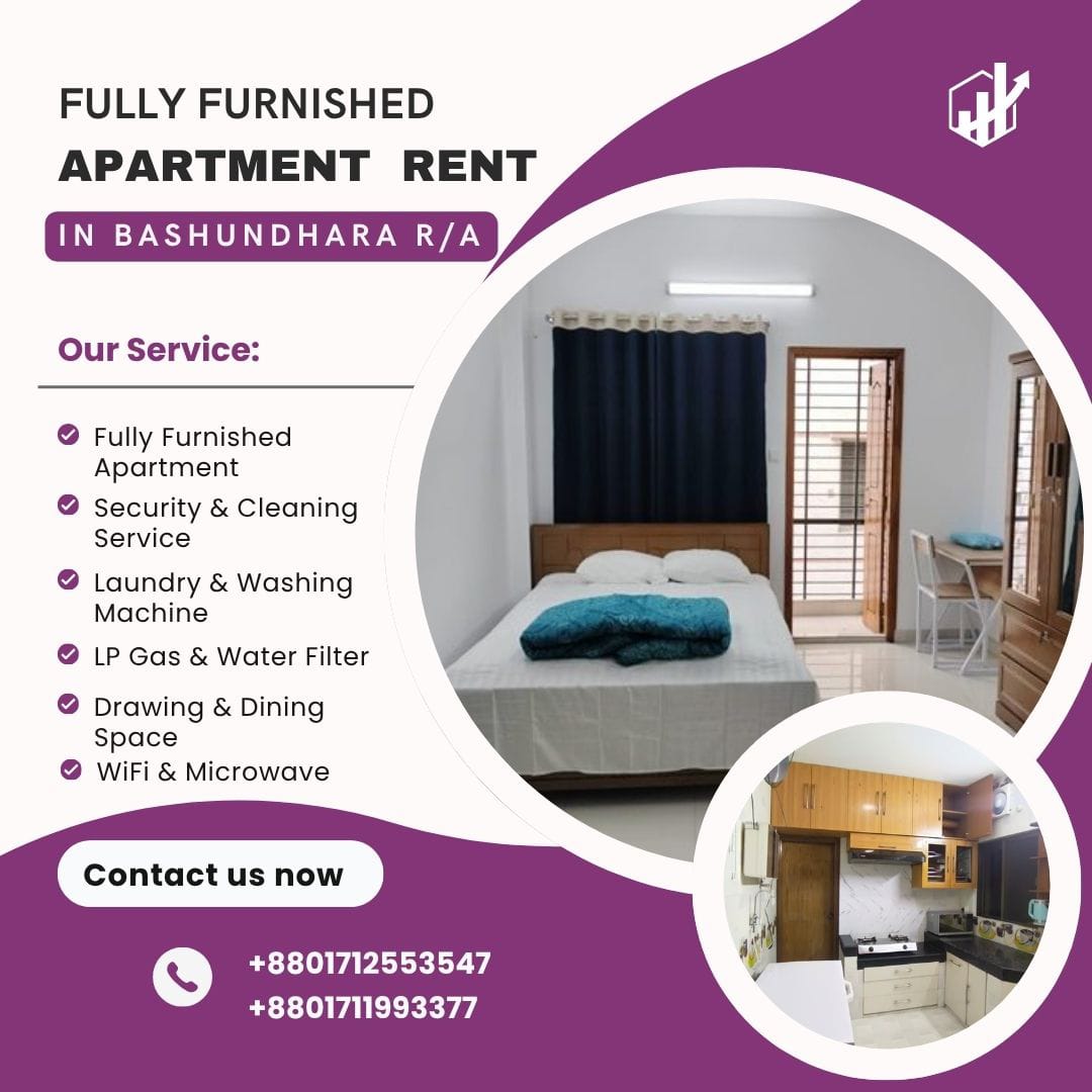 🏡 4BHK Fully Furnished Serviced Apartment for Rent – Bashundhara R/A, Dhaka