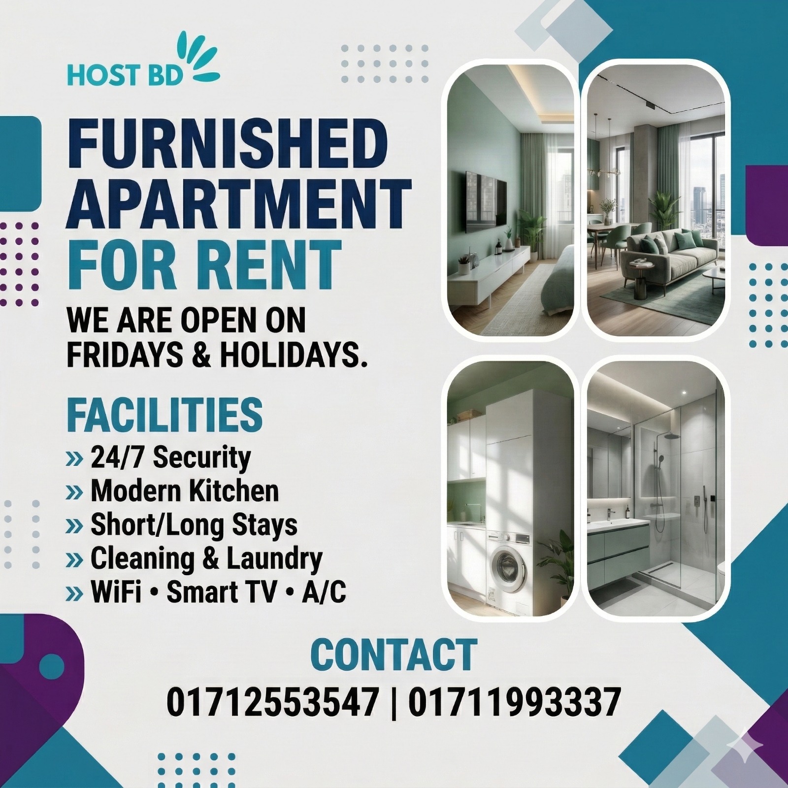 Furnished Serviced Two Room Apartment for Rent 