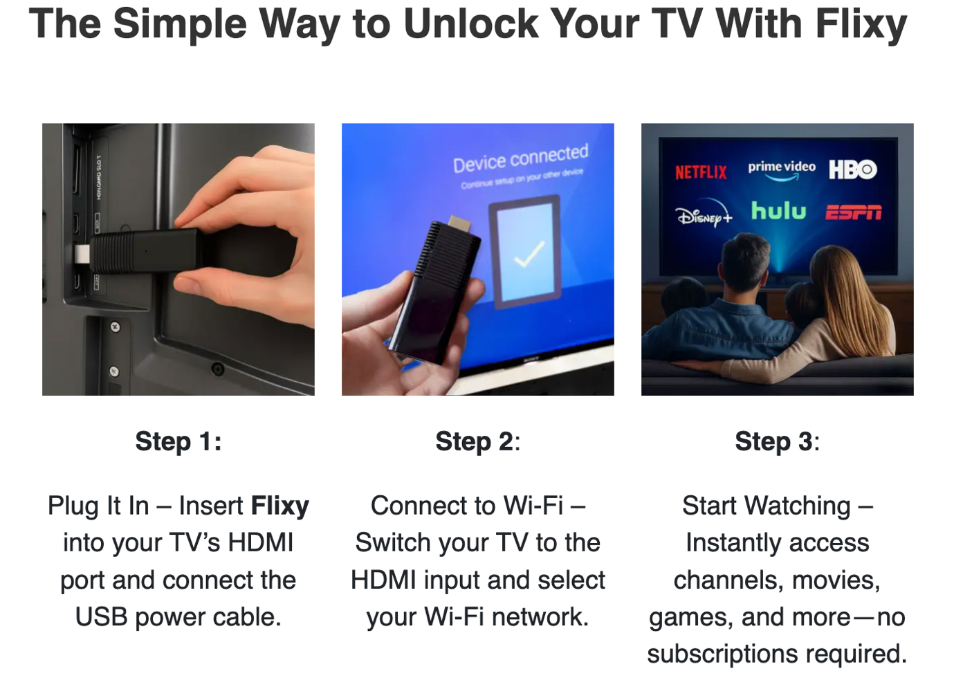 Flixy Smart TV USB Stick Plug & Play Streaming Device for Netflix, YouTube, Prime & More