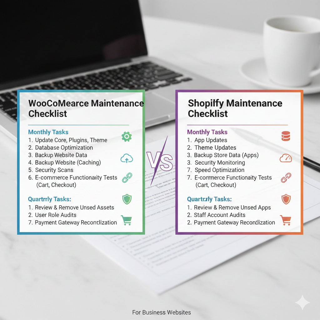 WooCommerce vs Shopify Maintenance Checklist for Business Websites