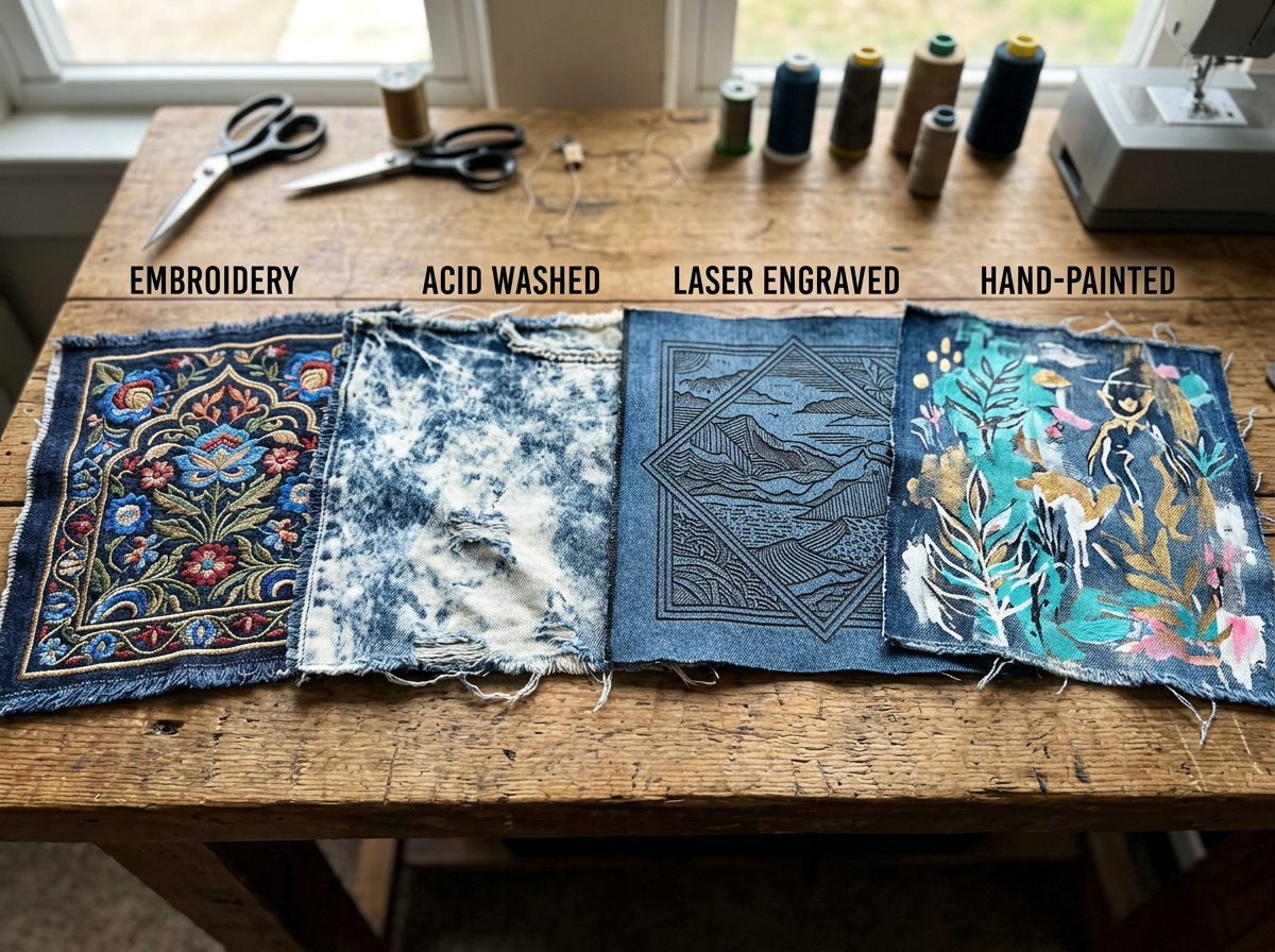 Complex Denim Samples: Embroidery, Acid Wash, Laser, Hand-Painted