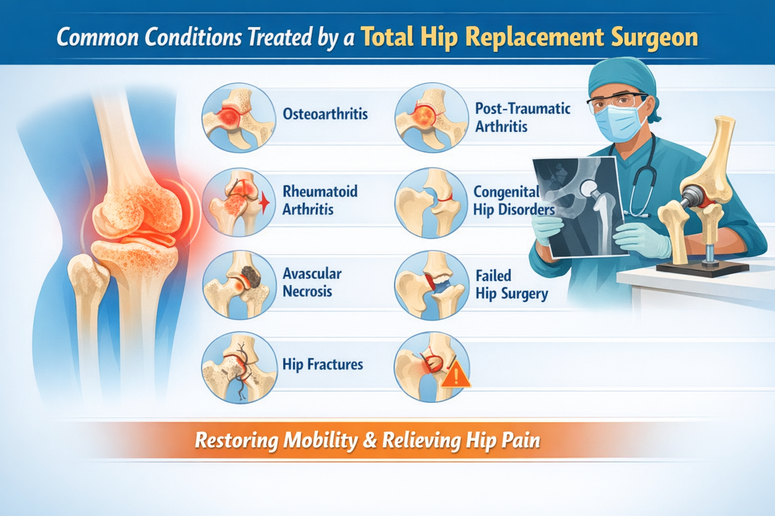 Common Conditions Treated by a Total Hip Replacement Surgeon