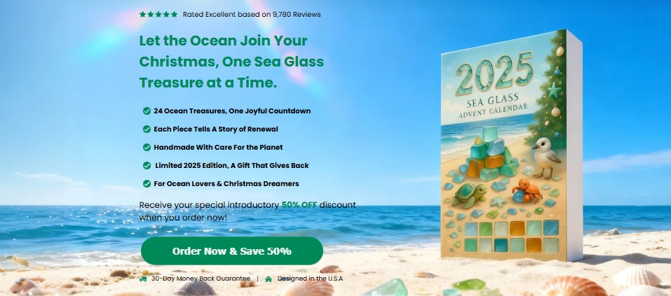 Sea Glass Advent Calendar UK – [Winter Wonderland] Add Seaside Sparkle to Your Holiday Home!