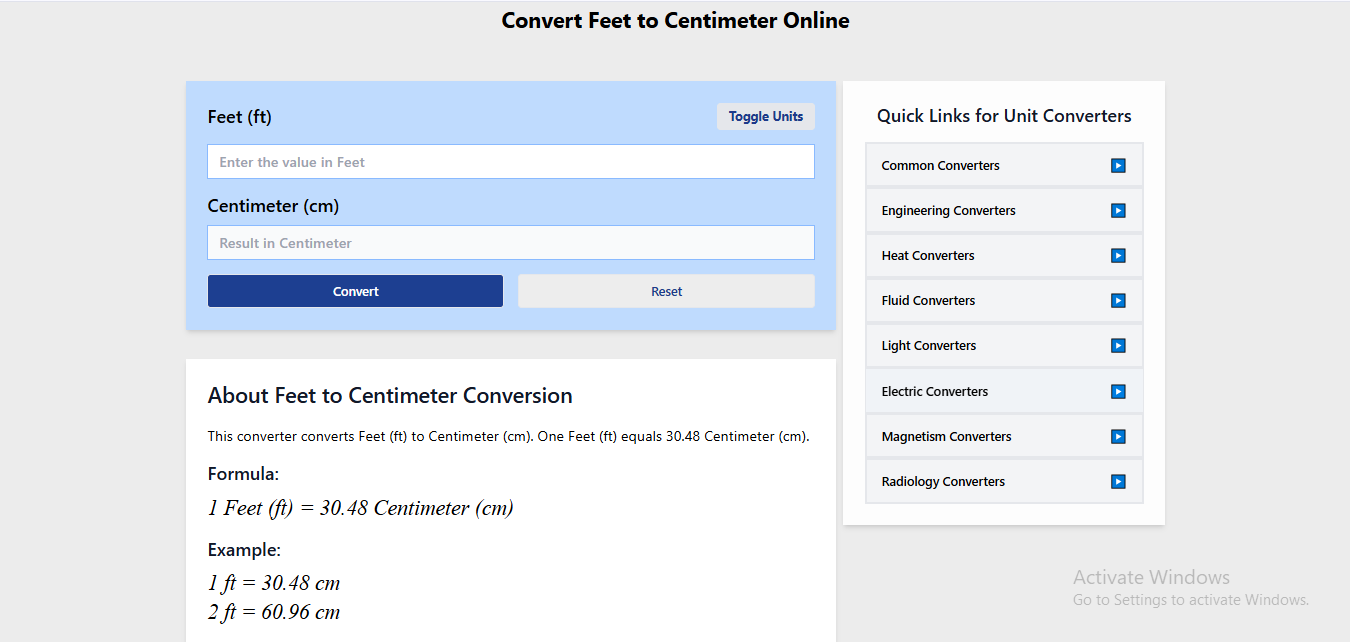 1 Feet to Centimeters – Easy Online Length Conversion Tool
