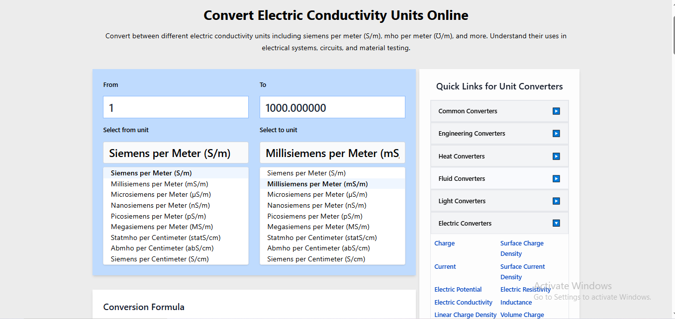 Convert Electric Conductivity Units Online