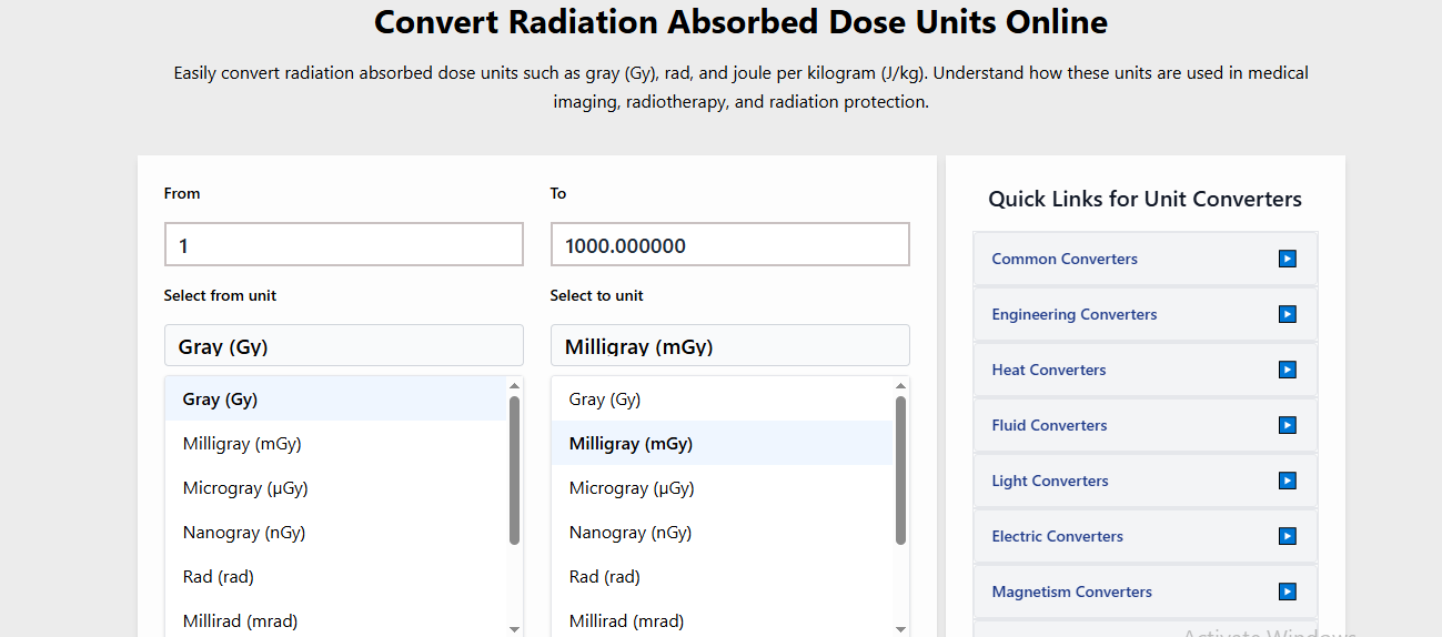 Convert Radiation Absorbed Dose Units Online – Fast & Accurate Tool