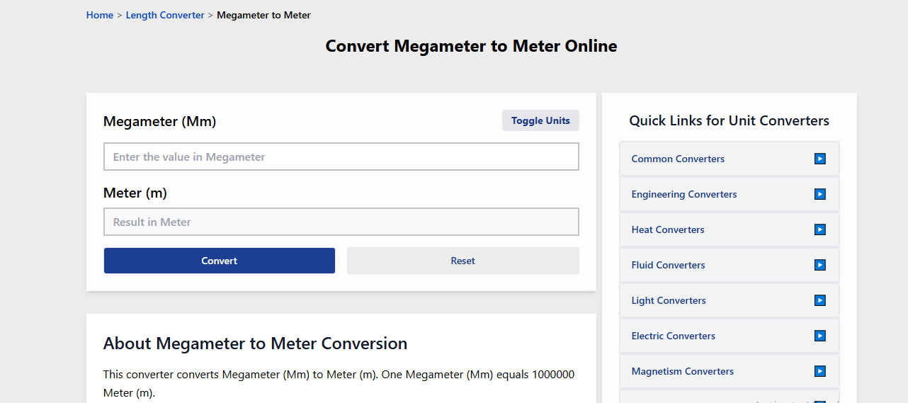Megameter to Meter Conversion Made Easy