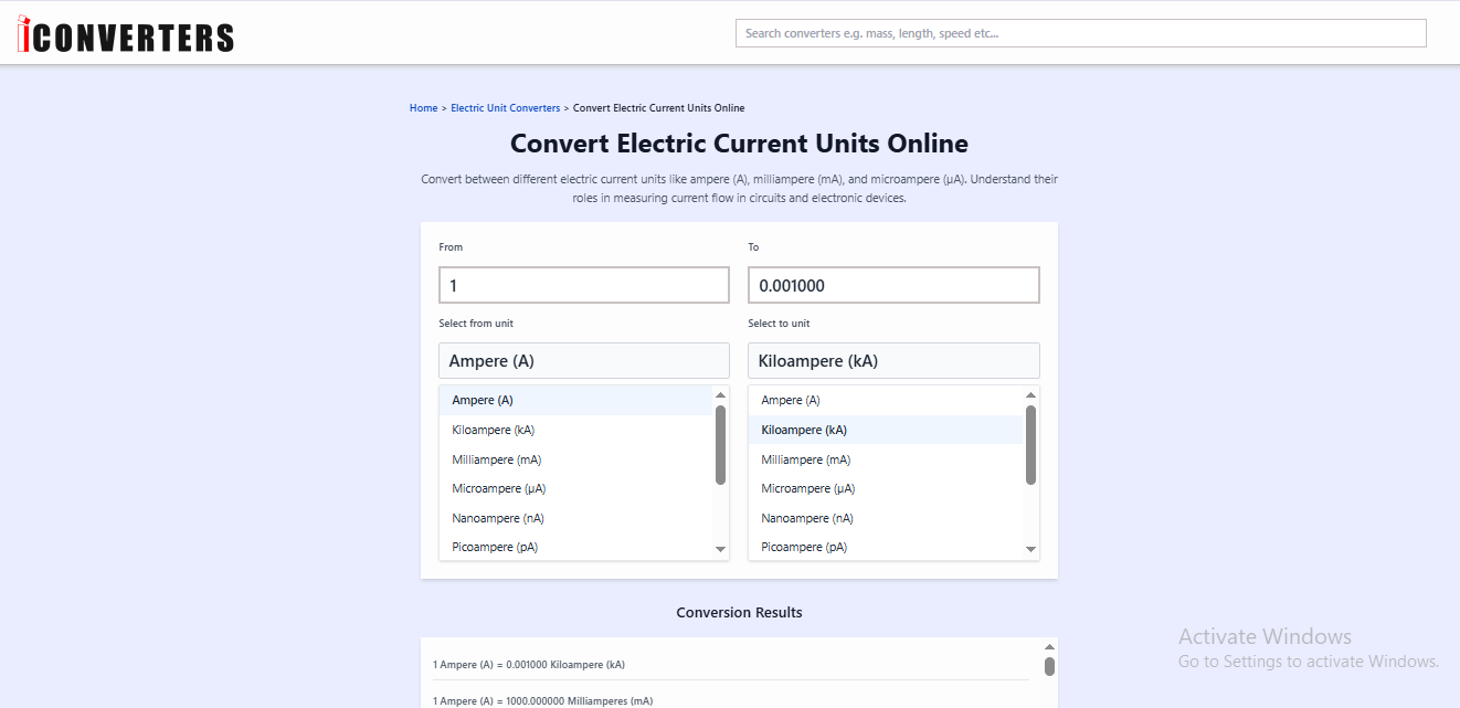 Current Unit Conversion Tool