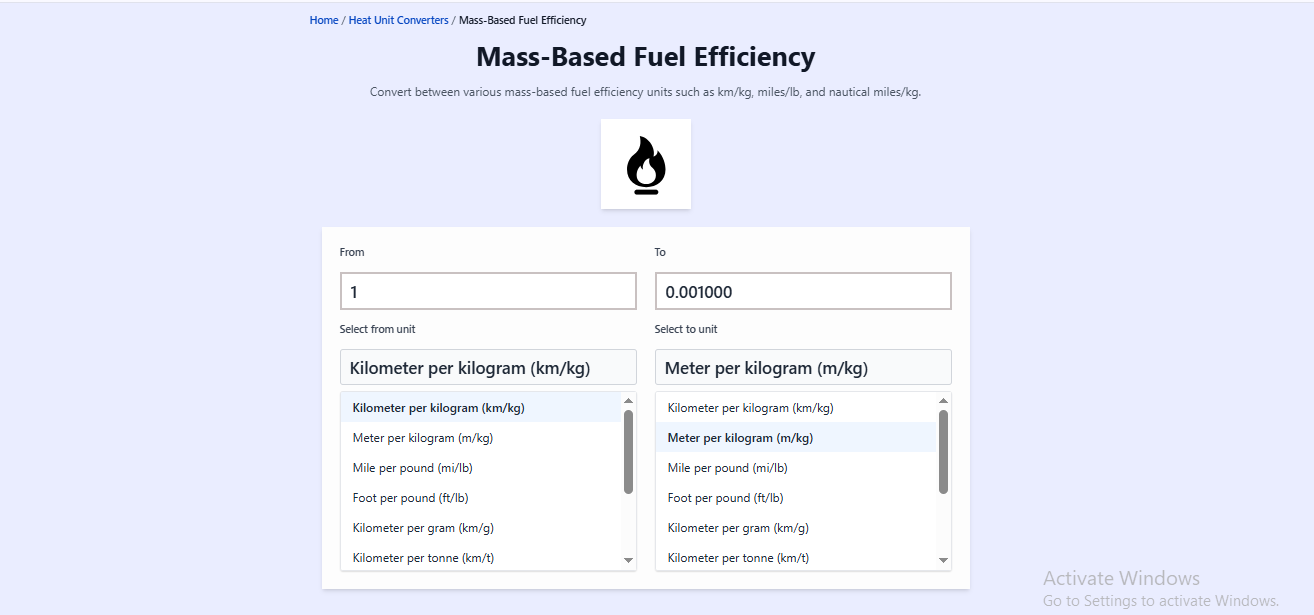 Specific Fuel Consumption Converter