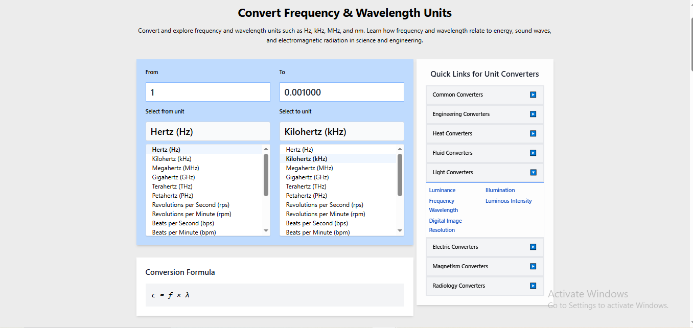 Convert Frequency & Wavelength Units Online – Fast & Accurate Tool