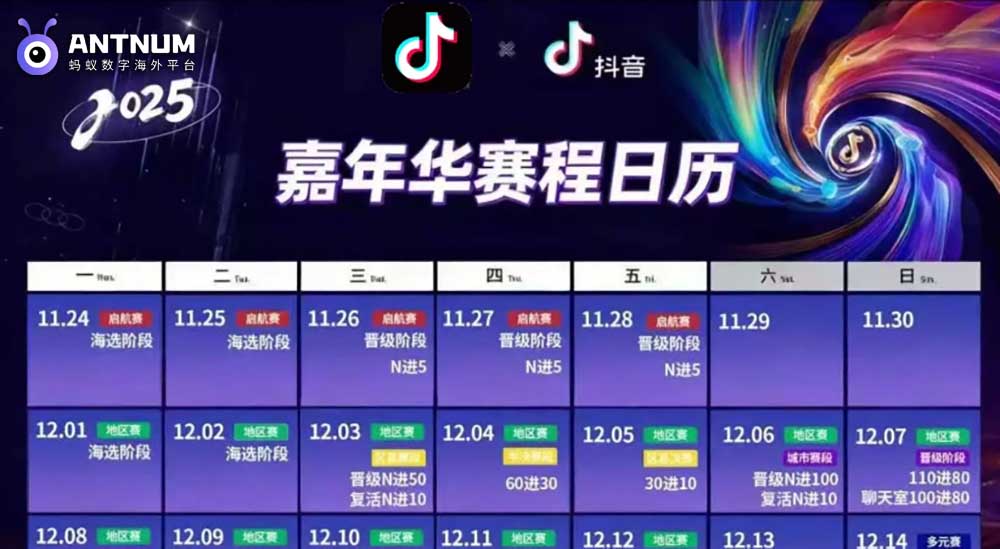 2025年度抖音嘉年华已开启海选,海外抖音充值抖币首选-ANTNUM蚂蚁充值