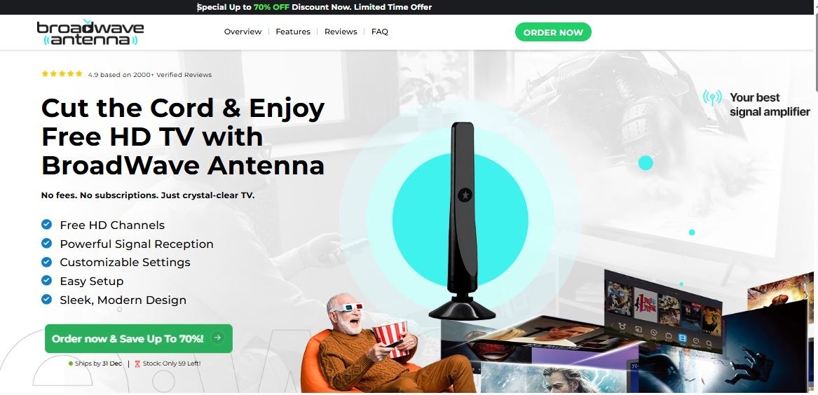 BroadWave Antenna Australia Free HD TV Channels & Powerful Signal