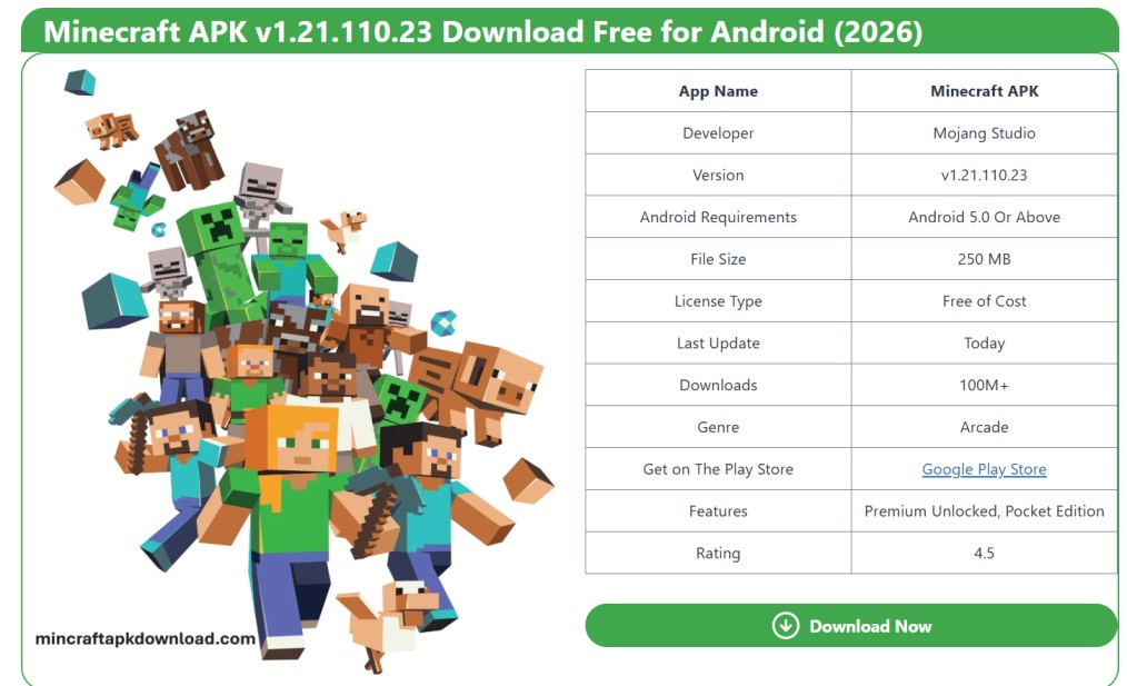 Minecraft APK v1.21.110.23 Download Free for Android (2026)