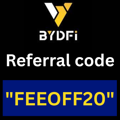 BYDFi Referral code "FEEOFF20" Get 20% Off On Trading Fees