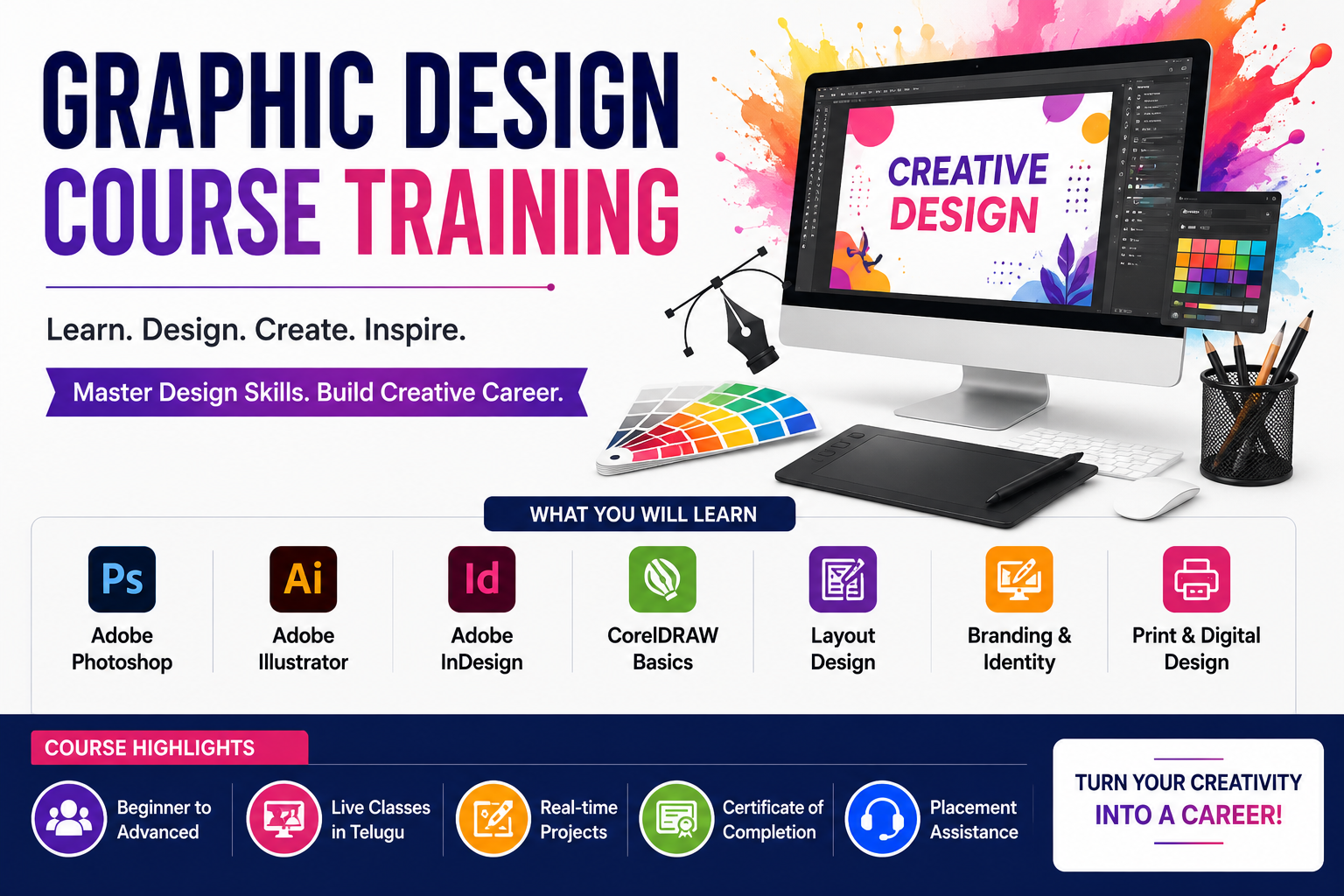 Flyer & Banner Design Training: Graphic Design Course Training in Telugu