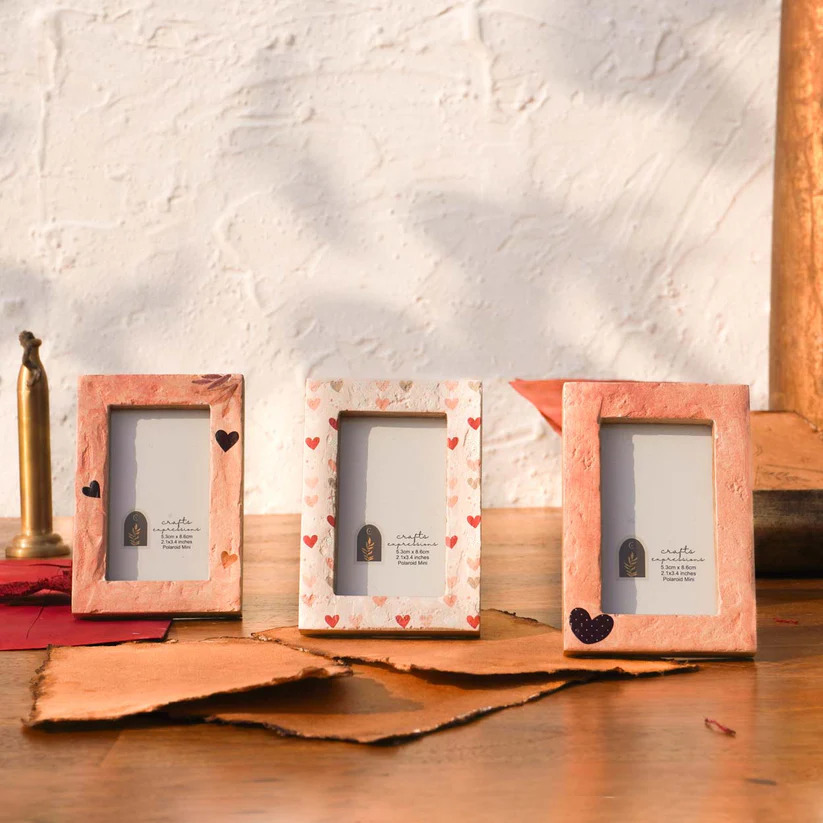 Vintage Hearts Wooden Polaroid Photo Frames- Instax Mini | Multicoloured | Set of 3