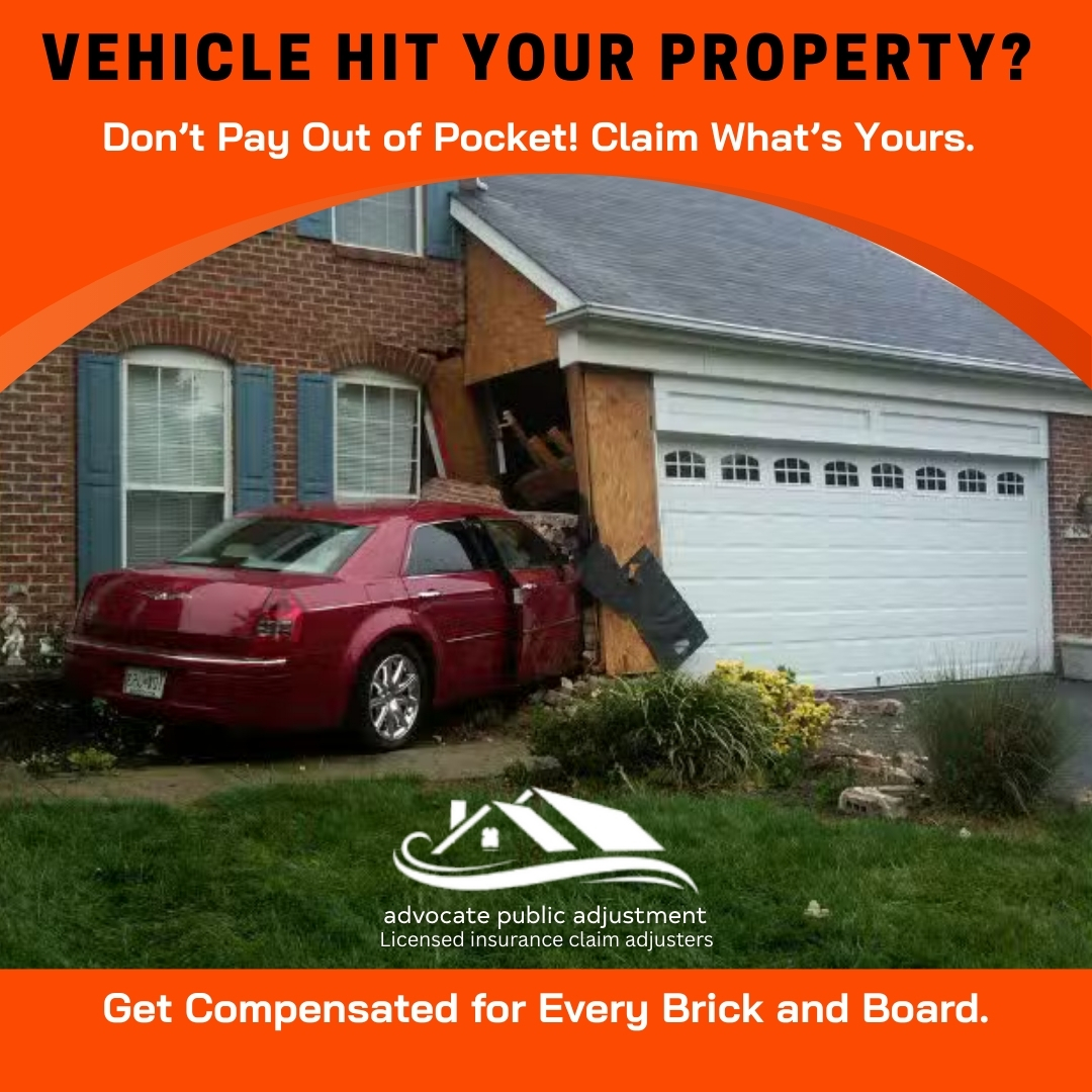 Claiming a property insurance policy with the help of adjusters for damage caused by a vehicle crash 