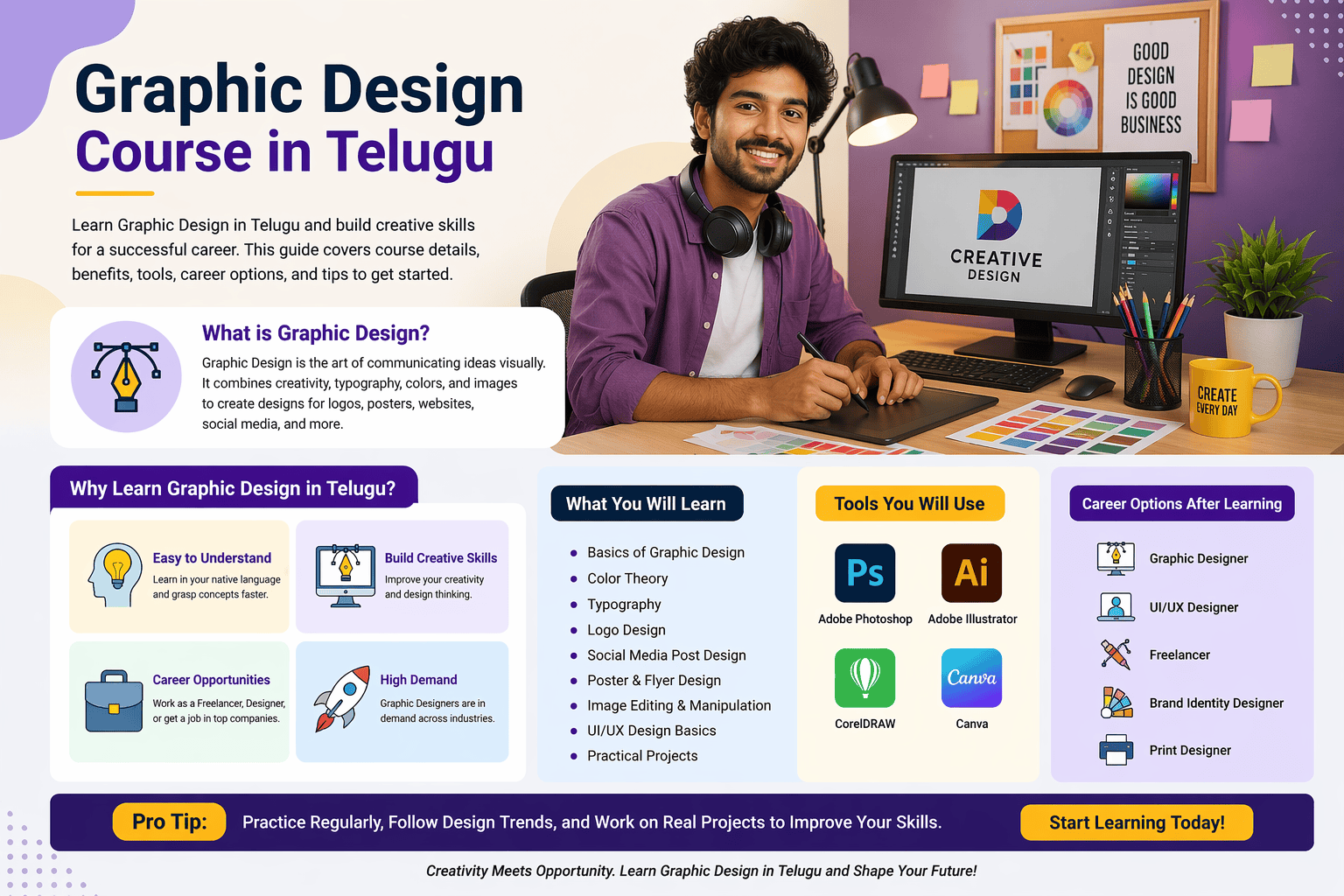 GRAPHIC DESIGN COURSE IN TELUGU: FREELANCING & JOB GUIDE