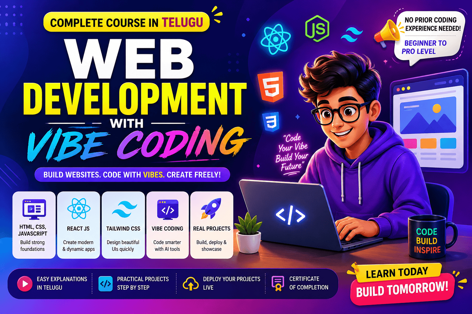 WEB DEVELOPMENT WITH VIBE CODING COURSE IN TELUGU – LEARN GIT, HOSTING & DEPLOYMENT