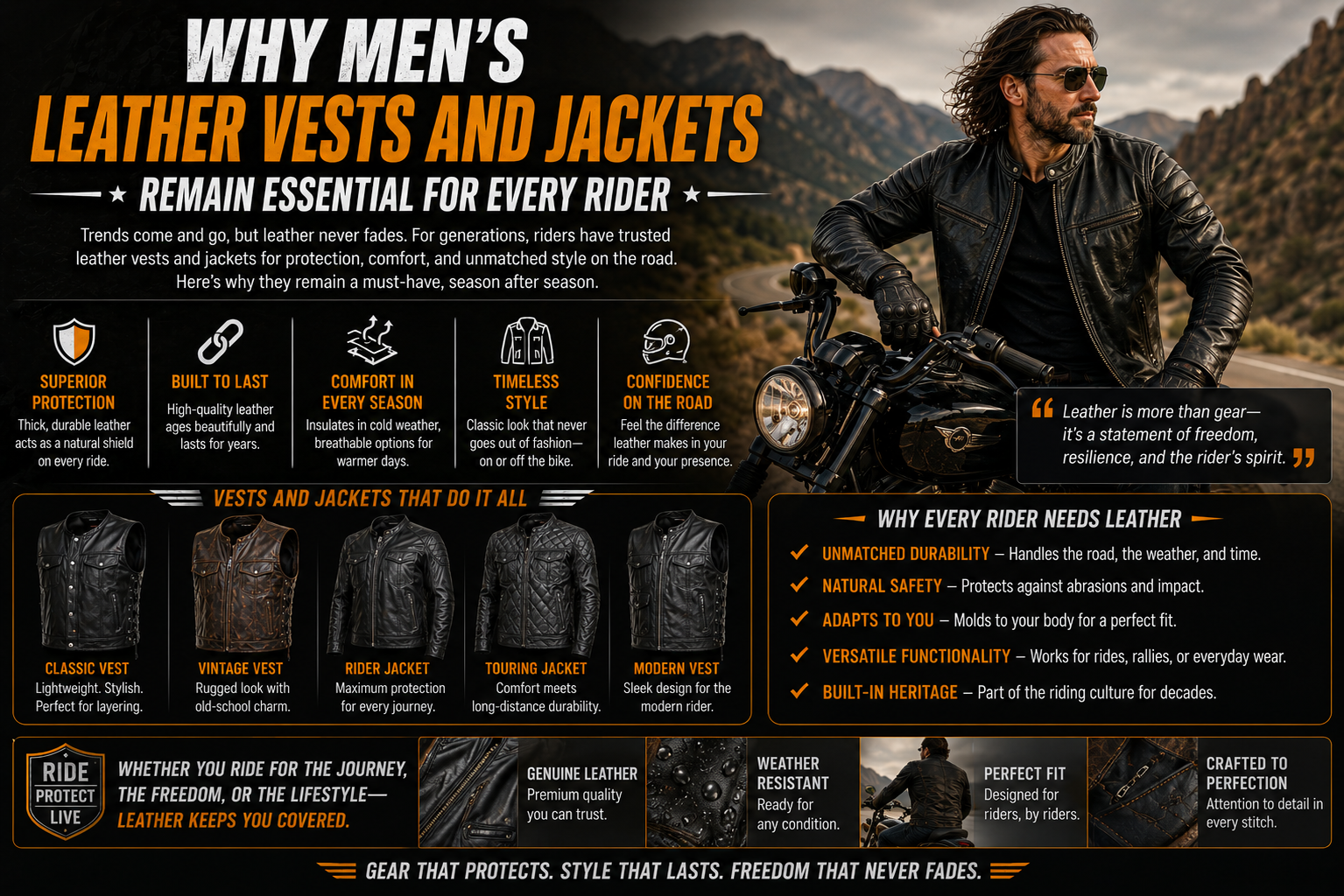 Why Men’s Leather Vests and Jackets Remain Essential for Every Rider