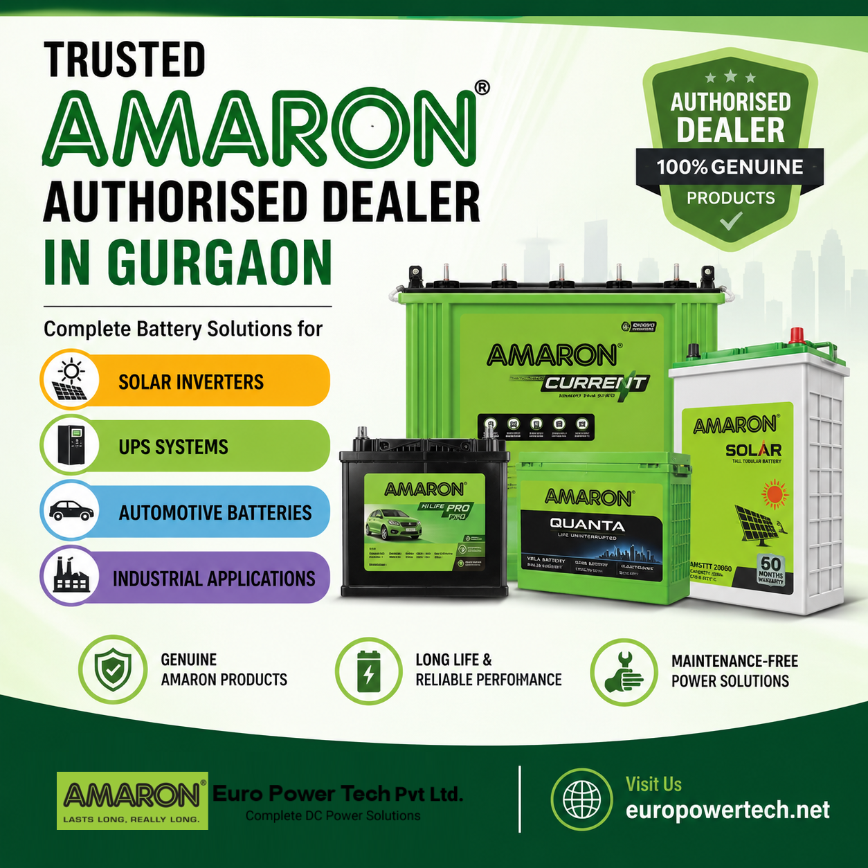 Trusted Amaron Authorised Dealer in Gurgaon for Solar, UPS & Automotive Battery Solutions