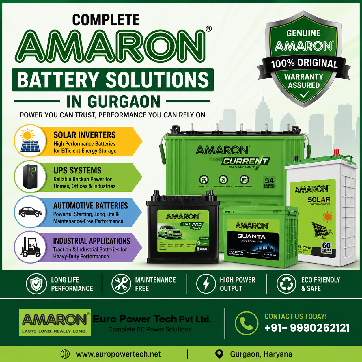 Complete Amaron Battery Solutions in Gurgaon – Solar Inverter, UPS & Automotive Batteries