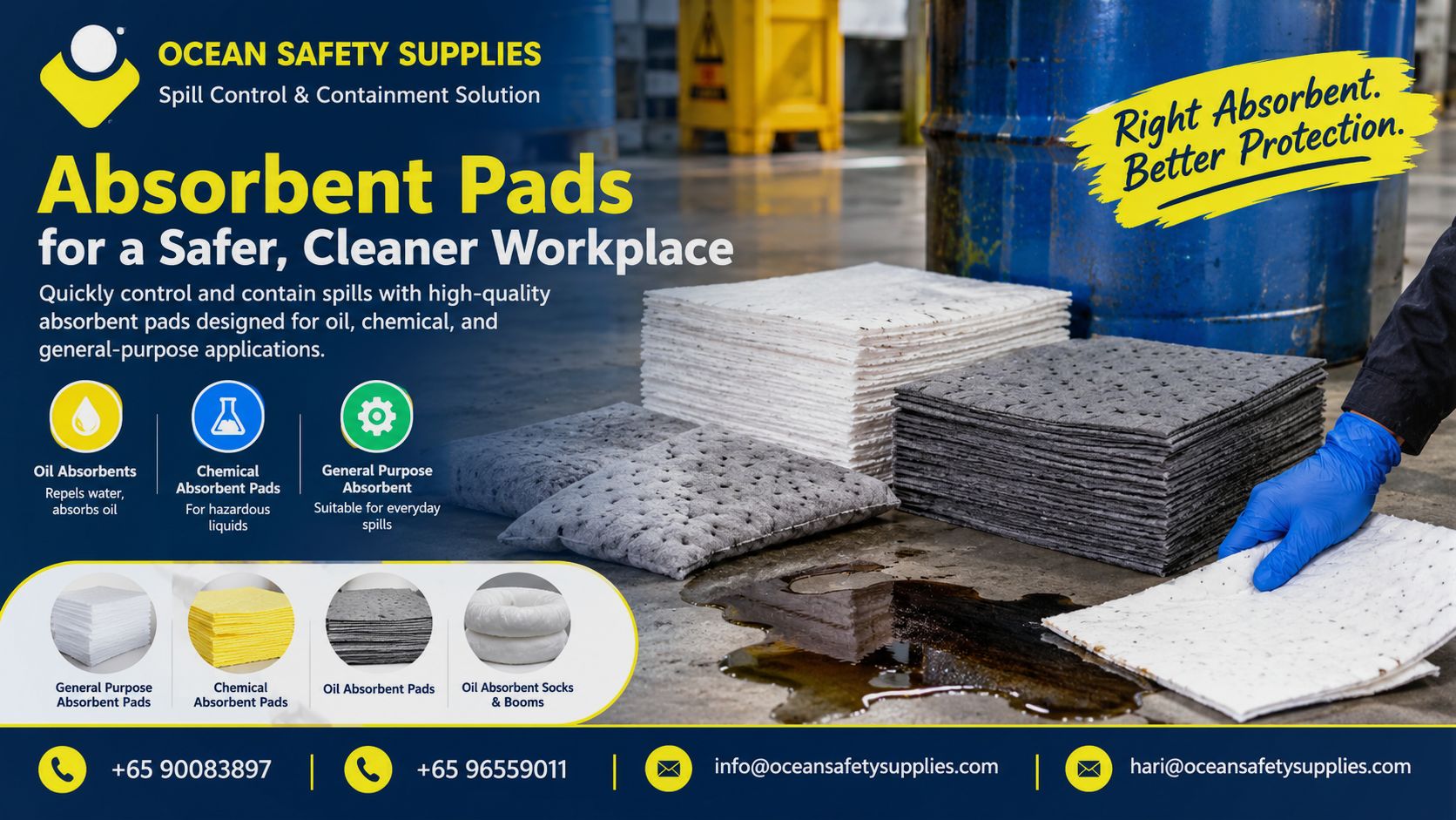 Absorbent Pads for Oil, Chemical & General Spill Control