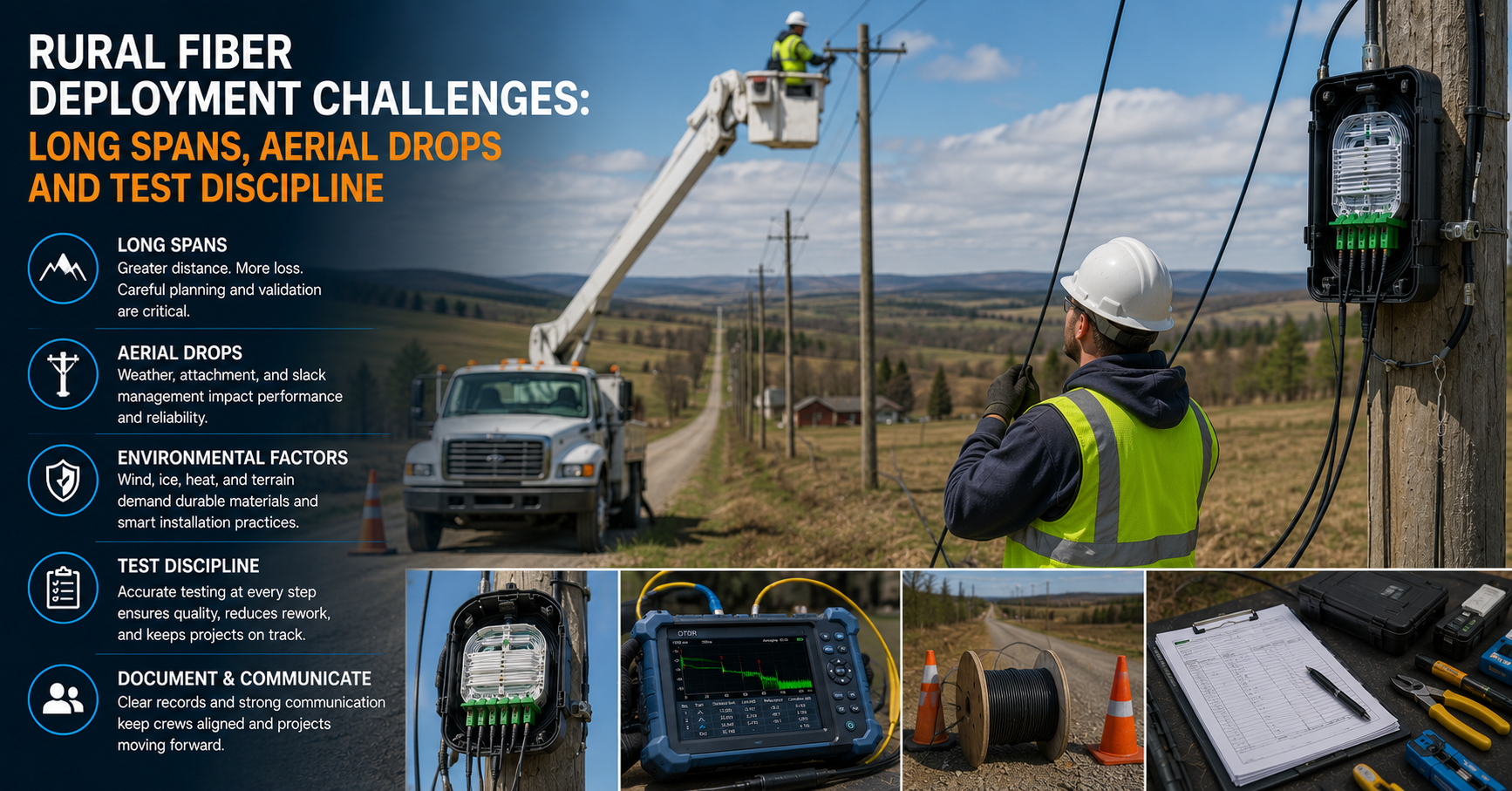 Rural Fiber Deployment Challenges: Long Spans, Aerial Drops and Test Discipline