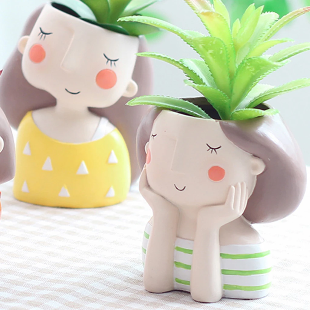Girl in Muffler Resin Succulent Pot