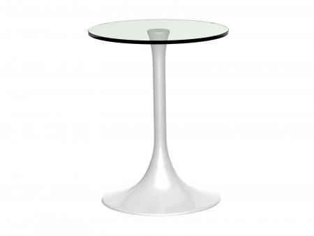 Ambersham Clear Glass And White High Gloss Round Side Table 40cm