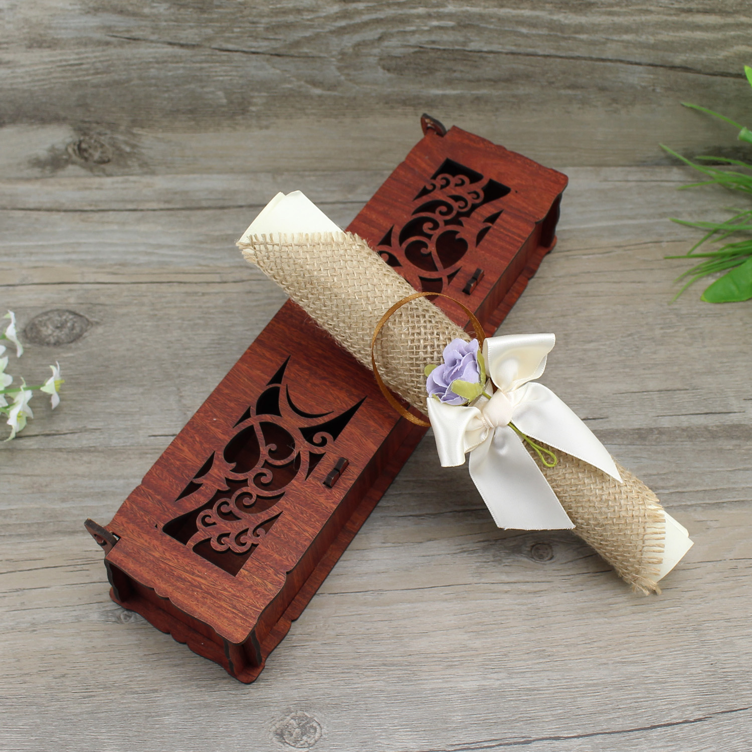 Laser Cut Box Scroll Wedding Invitation Cards Design