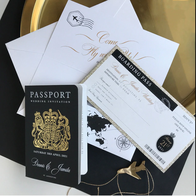 Vintage Style Boarding Pass Theme Wedding Cards