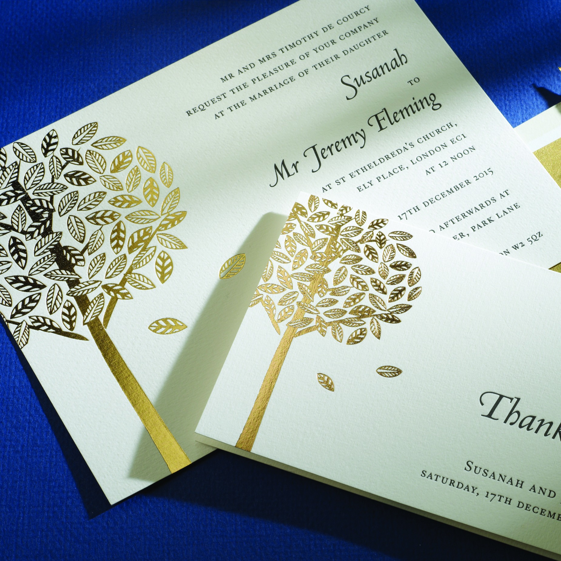 Letterpress Theme Wedding Invitation Cards with Gold Foil