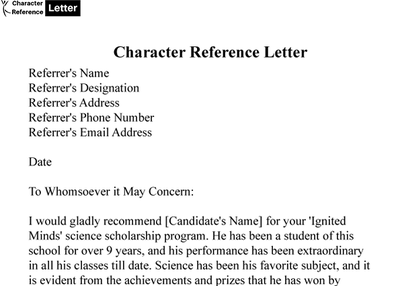 Free Sample Character Reference Letter With Example