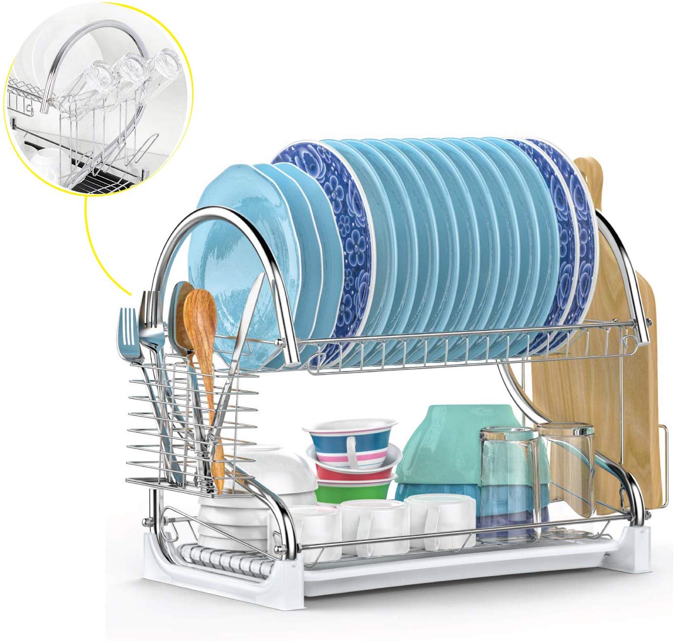 St@llion 2 Tier Stainless Steel Dish Storage Rack with Drip Tray Dish Drainer Holder (Chrome)