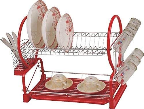 St@llion 2-Tier Dish Drainer Kitchen Supplies Storage Rack Draining Rack with Drip Tray Plates Holder
