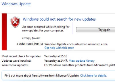 Microsoft update Error code 0x800b010a :