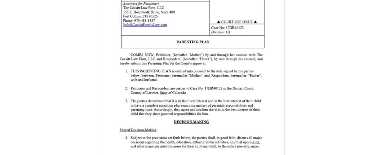Colorado Parenting Plan, Parenting time & Scheduling  | Cossitt Law Firm
