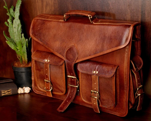 Durable Coffee Brown Leather Bag