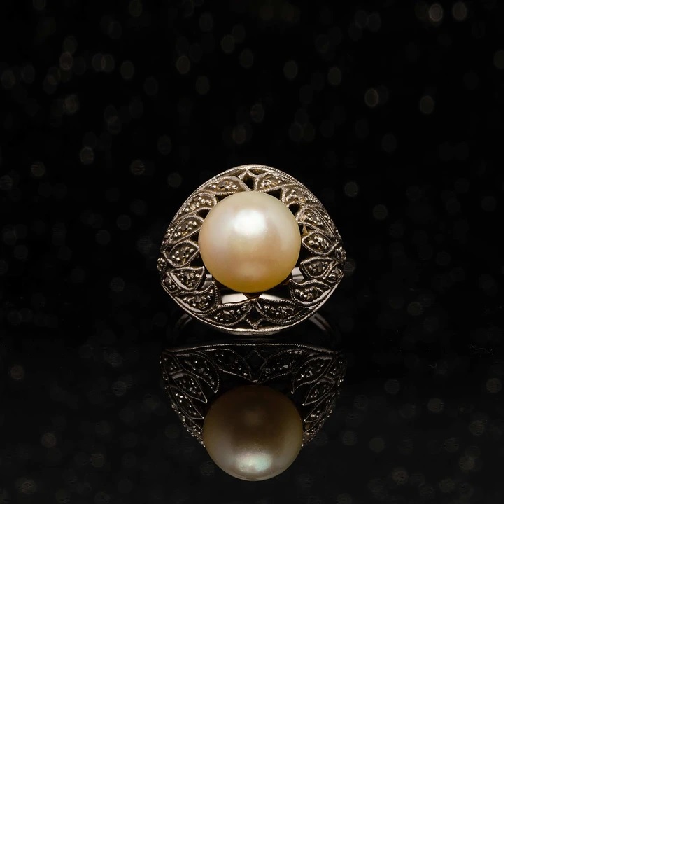 The Deco Diamond and Pearl Dinner Ring | The Moonstoned