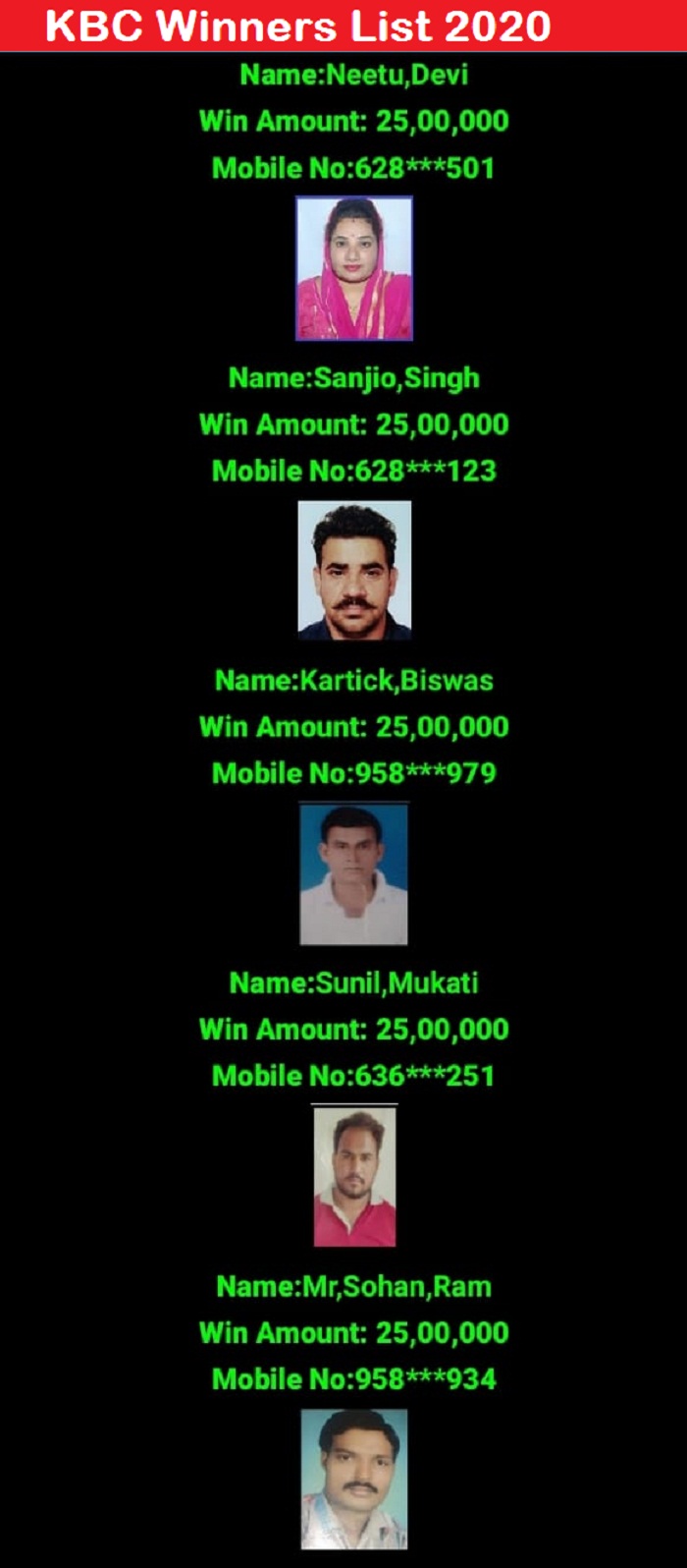 KBC Winner List 2020